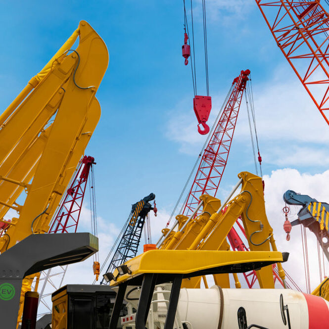 Crawler crane against blue sky