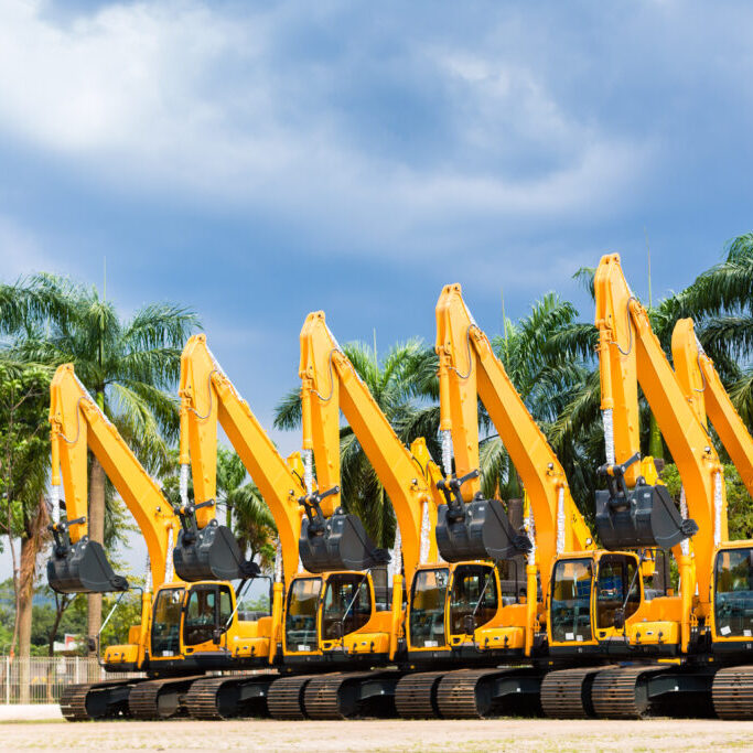 Asian Vehicle fleet with construction machinery of building or mining company